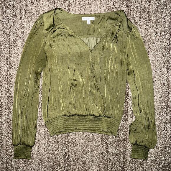 Maison D'Amelie Paris Anthropologie Women's Olive Green Flora Blouse Top Small - Picture 1 of 7